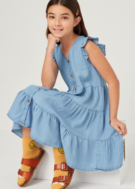 509 Broadway Girls Ruffle Button Down Tiered Dress