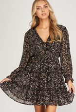 509 Broadway 3/4 Sleeve Tie Front Ruffle Dress