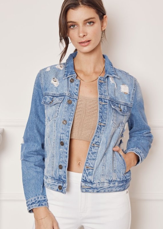 509 Broadway Medium Wash Distressed Denim Jacket