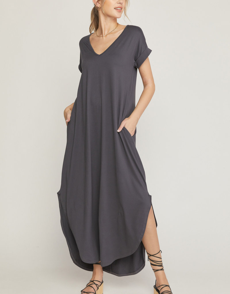 509 Broadway Long V-Neck Tee Dress