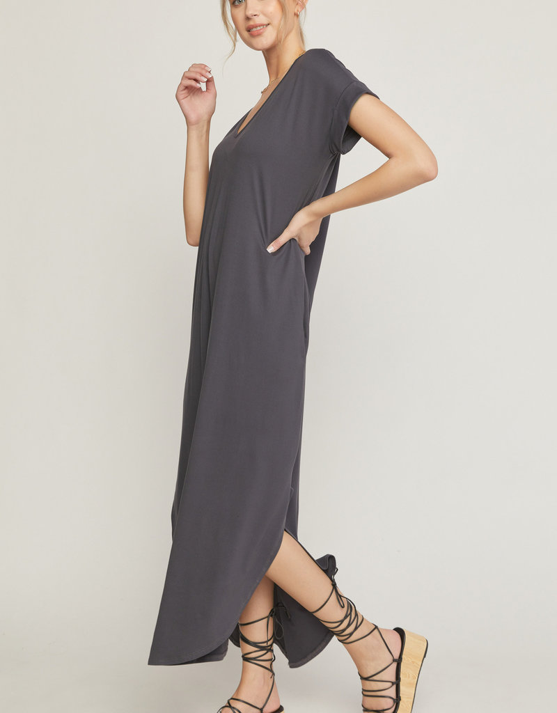 509 Broadway Long V-Neck Tee Dress