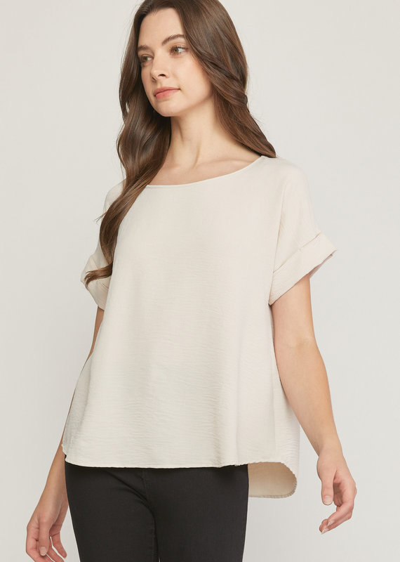 509 Broadway Scoop Neck Short SleeveRoll Top