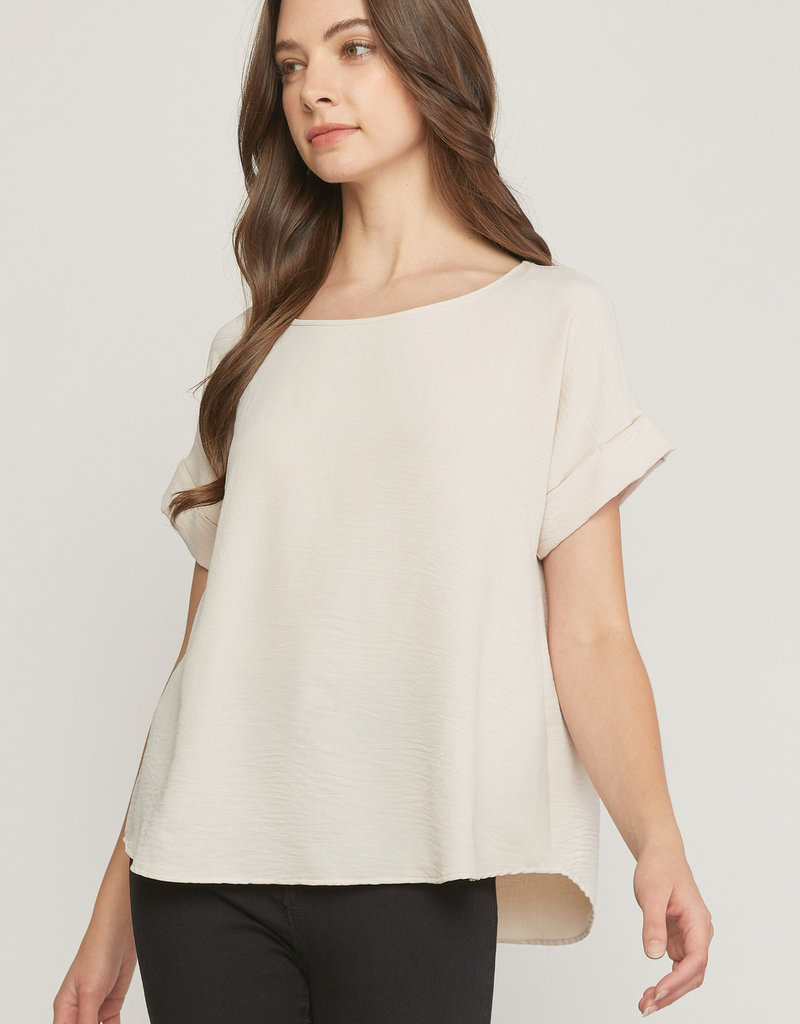 509 Broadway Scoop Neck Short Sleeve Roll Top