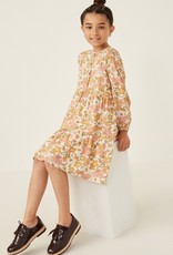 509 Broadway Girls Floral Sketch Print Button Detailed Dress