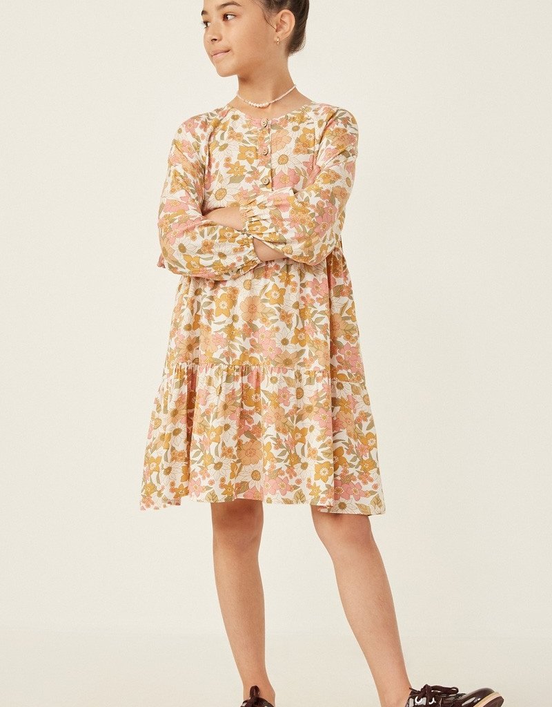 509 Broadway Girls Floral Sketch Print Button Detailed Dress