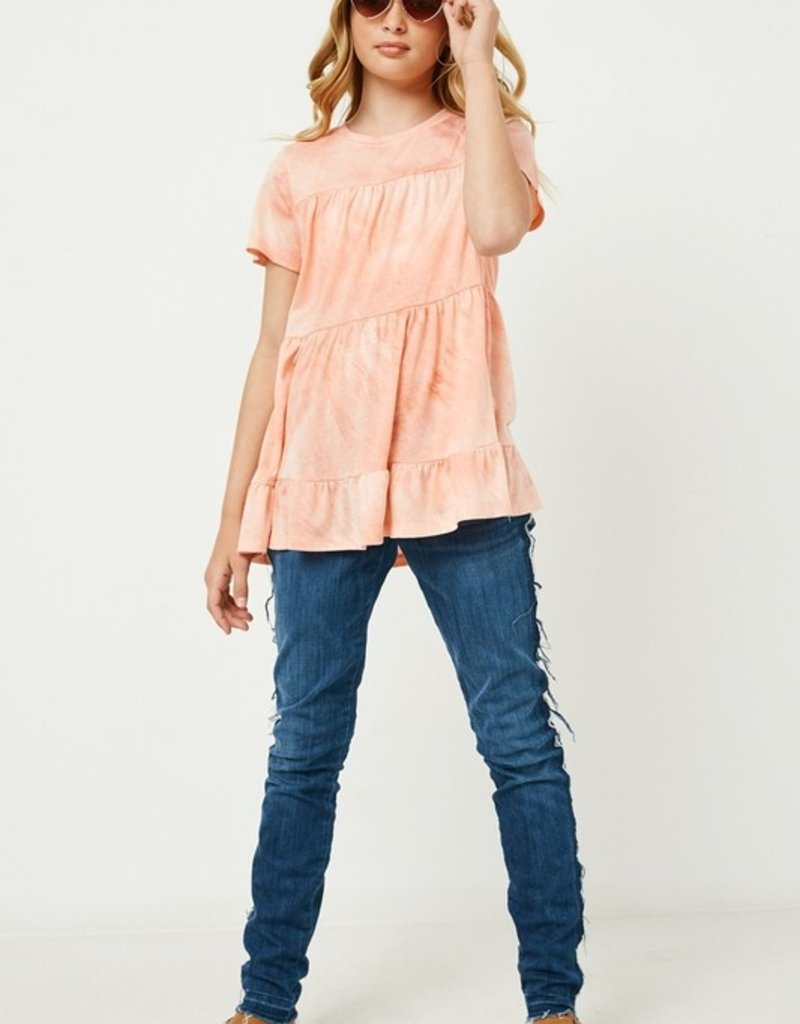 509 Broadway Girls Tie-Dye Tiered Knit Tee