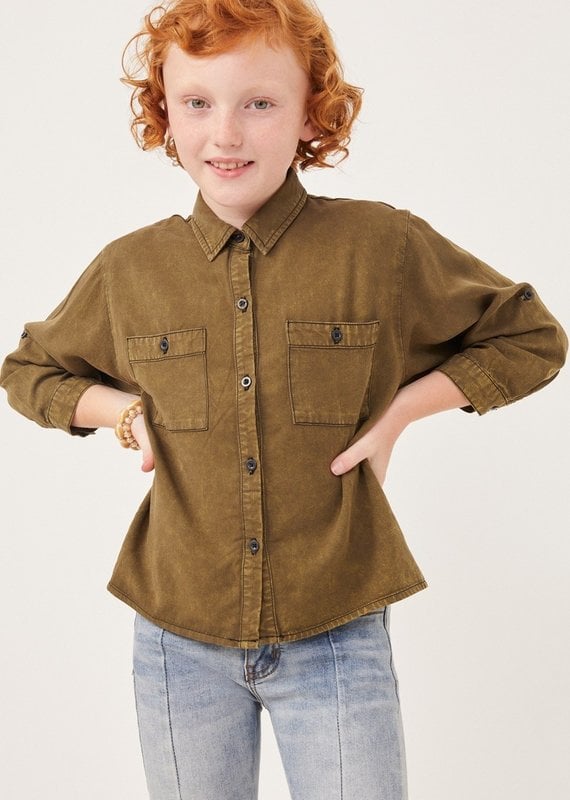 509 Broadway Girls Garment Dyed Tencel Button Up Shirt