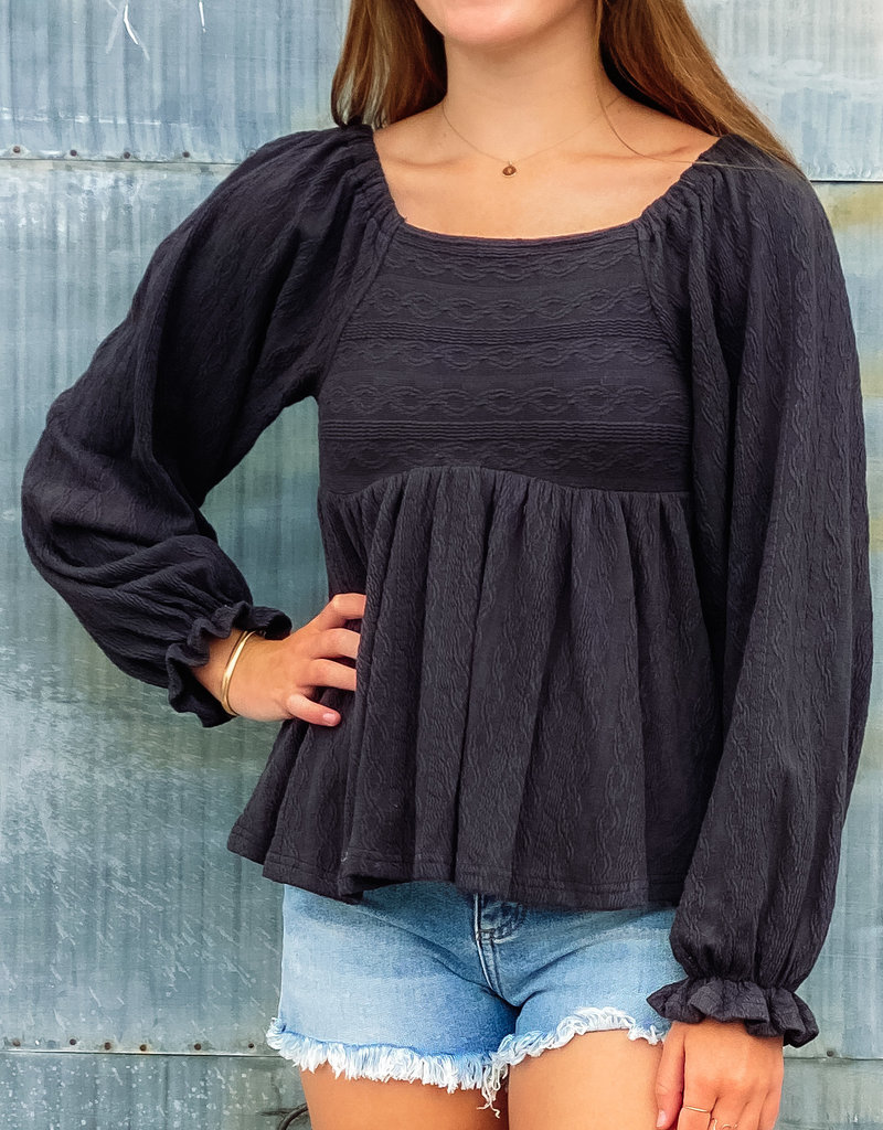 509 Broadway Solid Texture Smocked Detail Top
