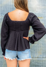 509 Broadway Solid Texture Smocked Detail Top