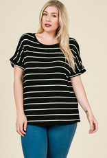 509 Broadway Plus Stripe Dolman Half Sleeve Top