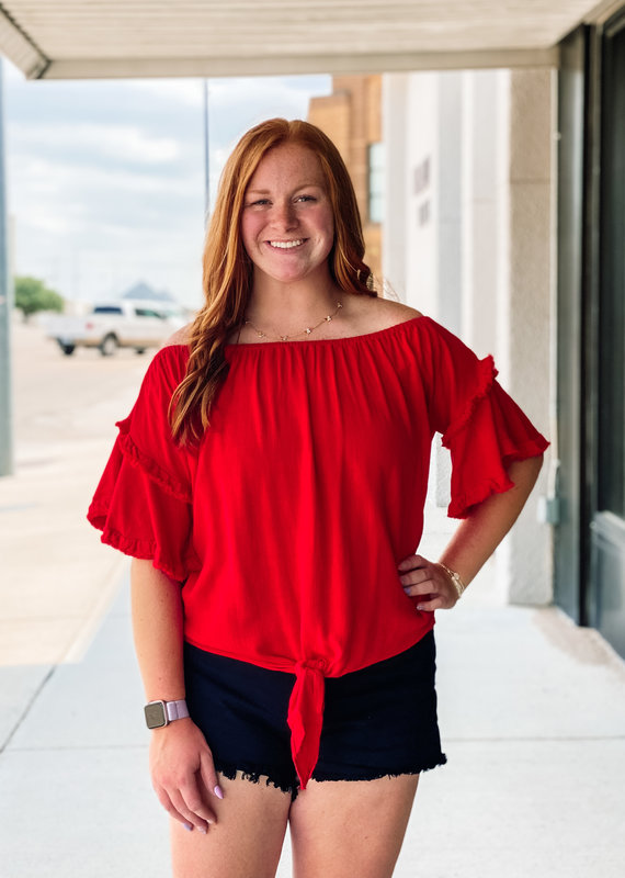 509 Broadway Linen Layered Ruffle Sleeve OTS Top