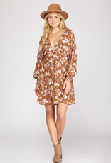509 Broadway Long Floral Print Pleated Dress