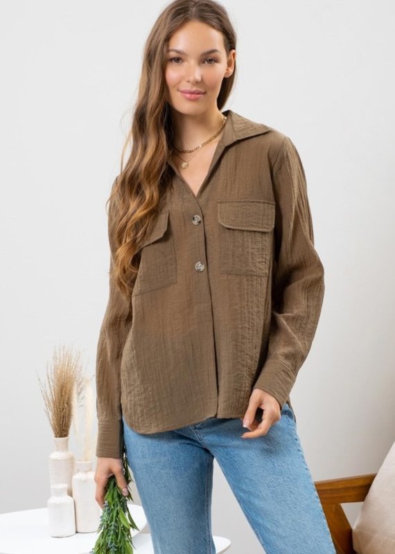 509 Broadway Lightweight Button Up Top