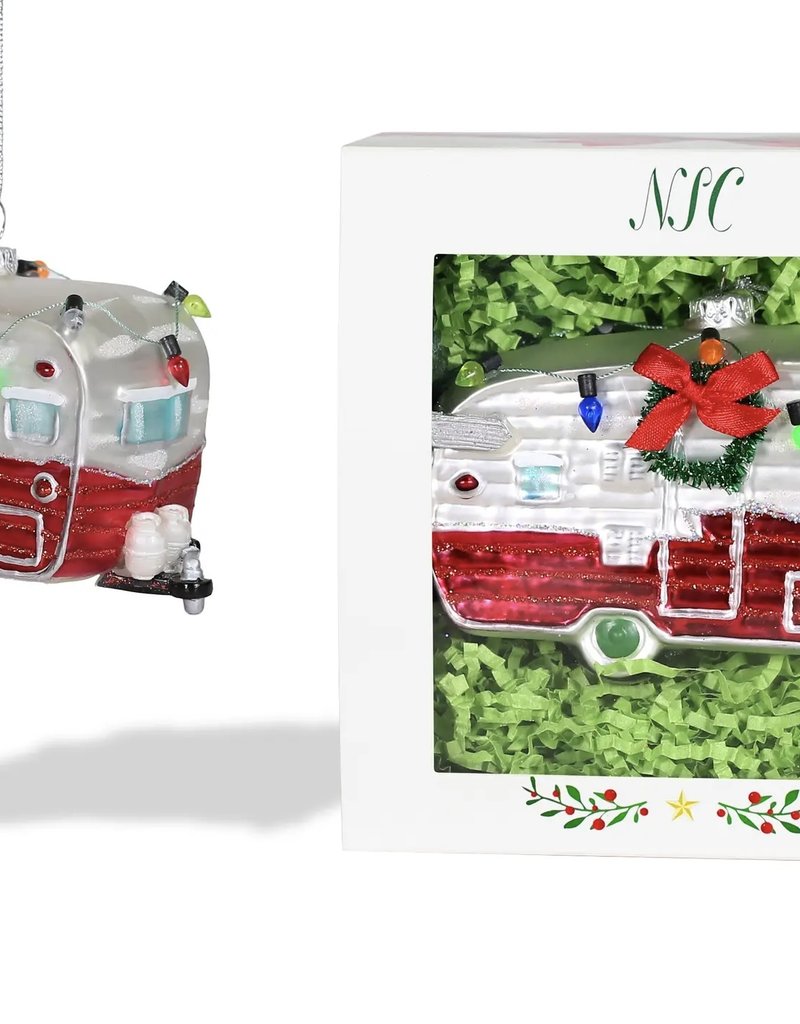 509 Broadway Camper with Lights Glass Ornament