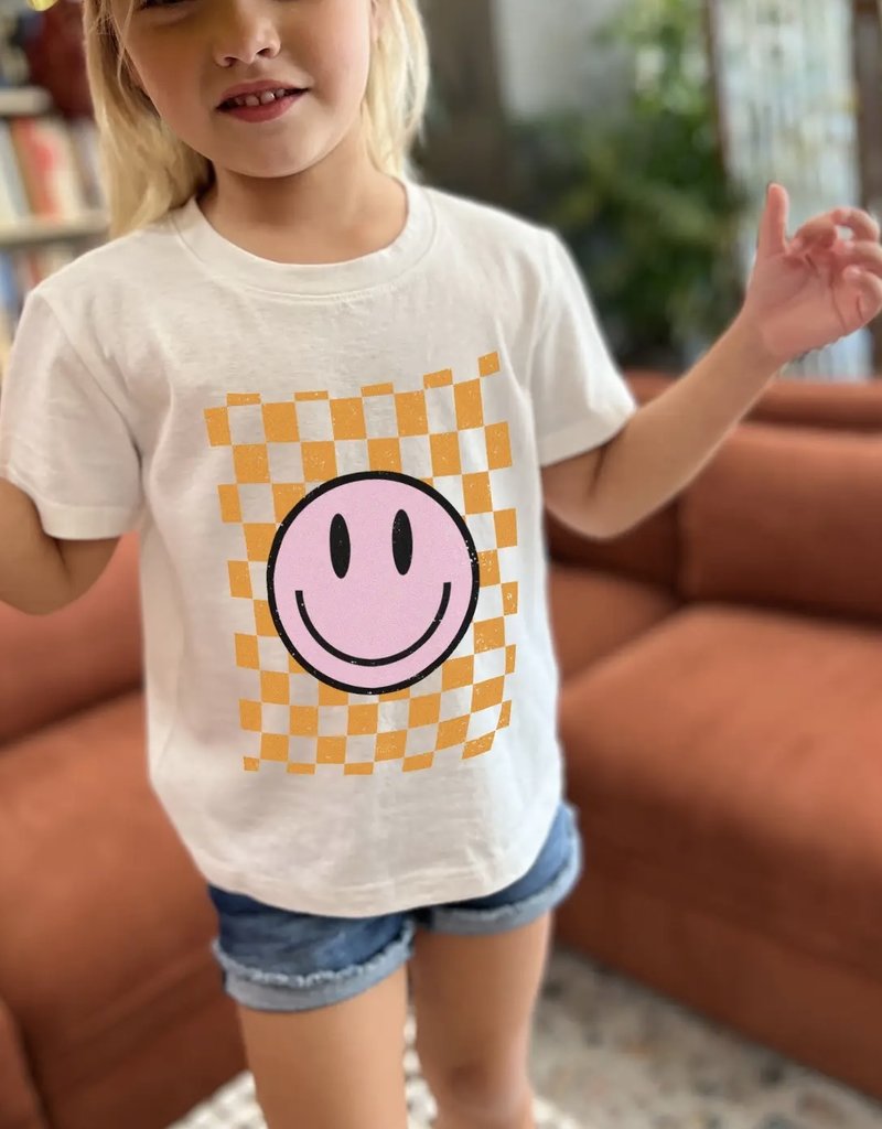 509 Broadway Girls Smiley Face Checkered Tee