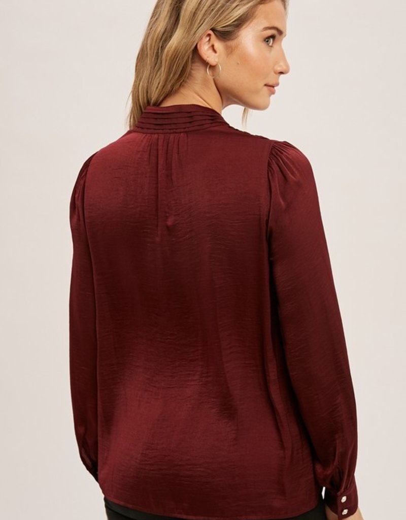 509 Broadway Satin Button V-Neck Blouse