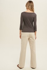 509 Broadway V-Neck Ribbed 3/4 Sleeve