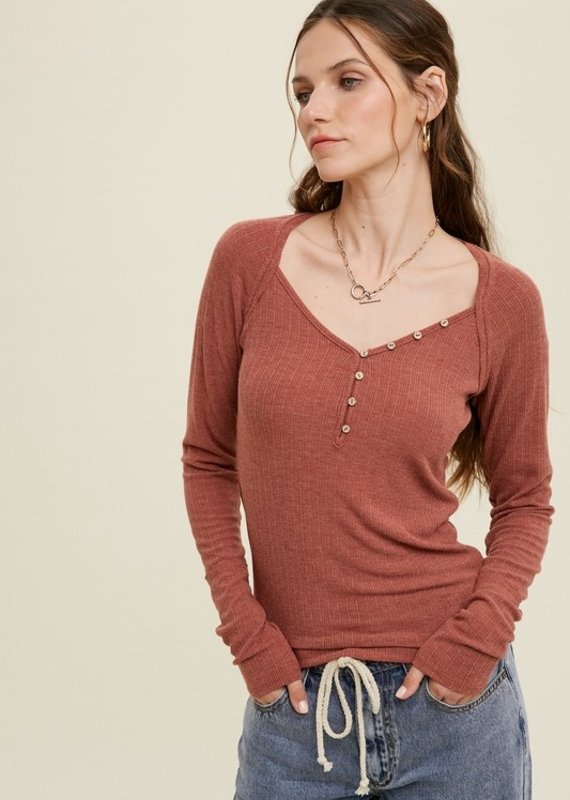 509 Broadway Ribbed Raglan Top w/ Buttons