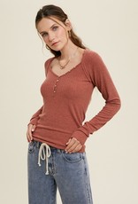 509 Broadway Ribbed Raglan Top w/ Buttons