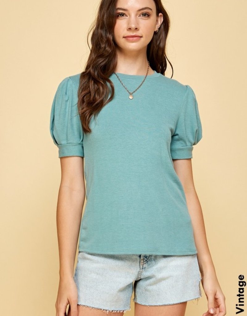 509 Broadway Solid Top With Puffy Sleeves