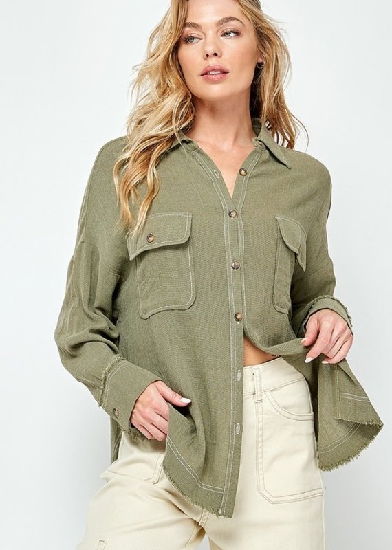 509 Broadway Front Pocket Button Down Top