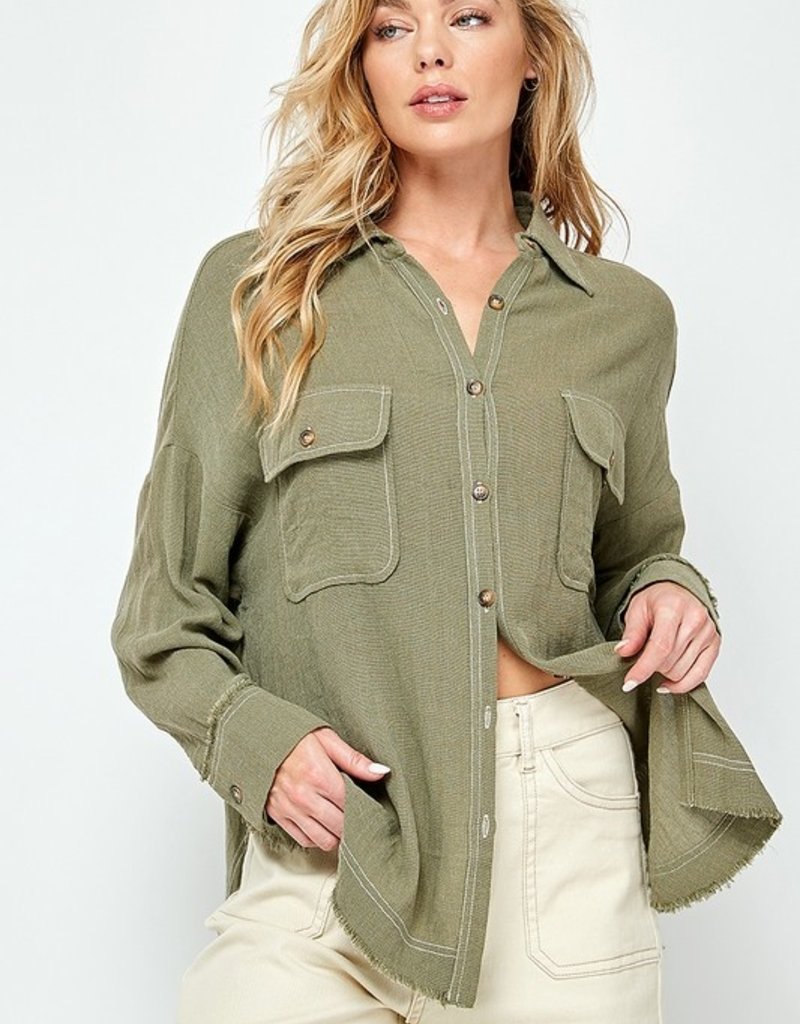 509 Broadway Front Pocket Button Down Top