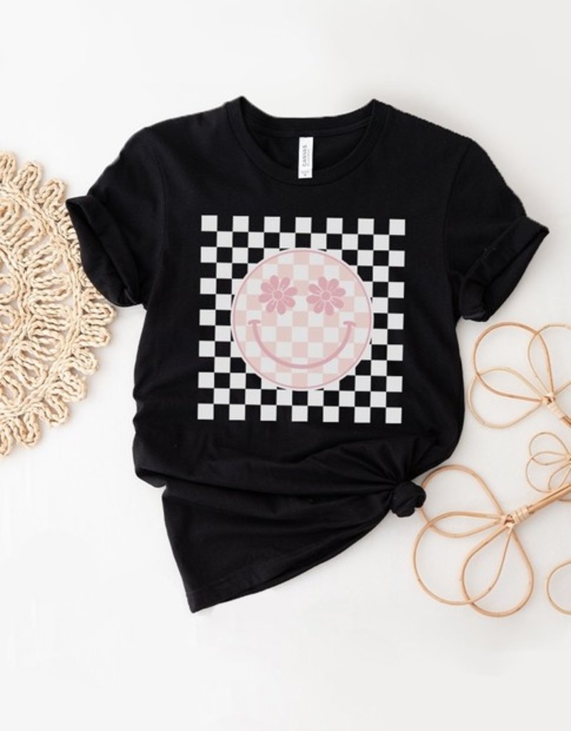 509 Broadway Checkered Spring Smiley Graphic Tee