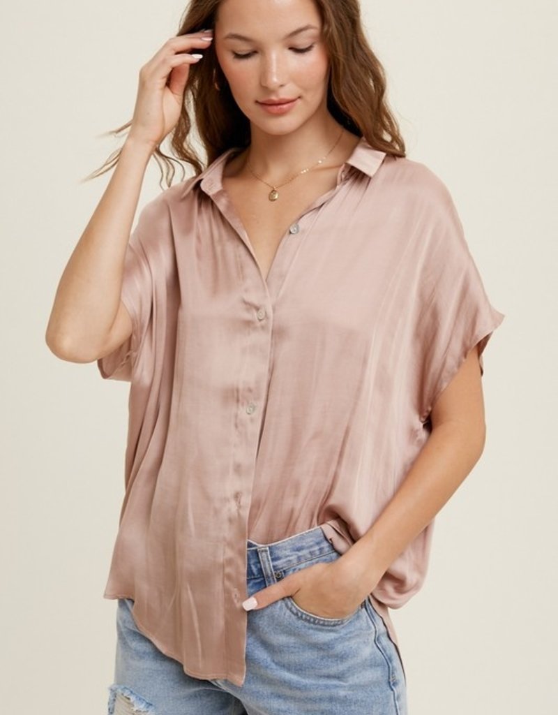 Dolman-Sleeve Satin Shirt