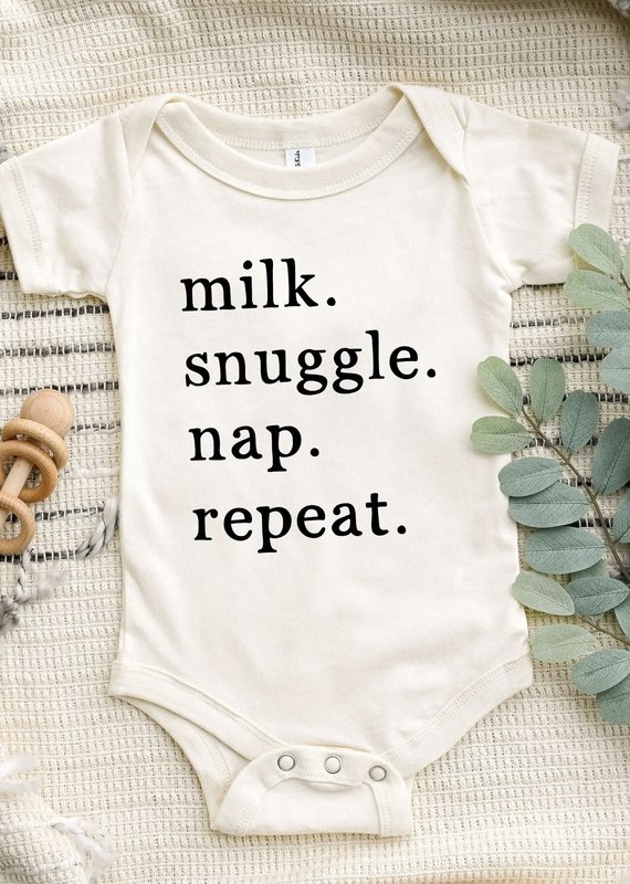 509 Broadway Milk Snuggle Nap Repeat Onesie