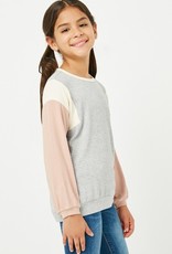509 Broadway Girls Contrast Ribbed Knit Relaxed Tee
