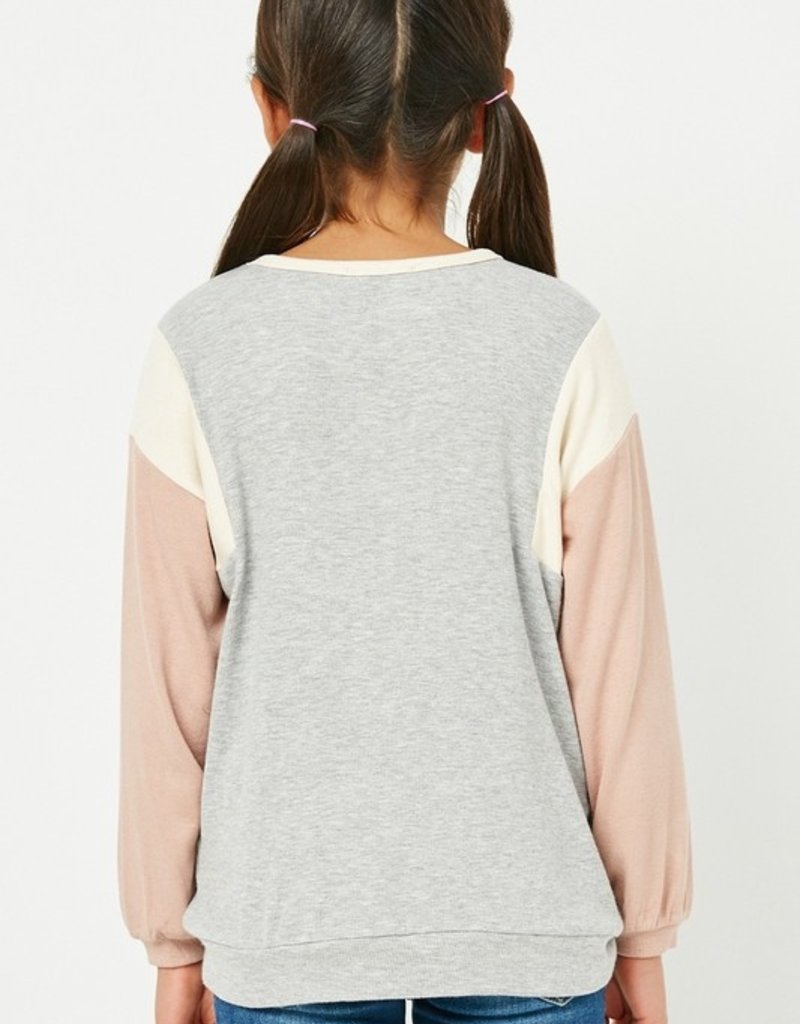 509 Broadway Girls Contrast Ribbed Knit Relaxed Tee