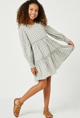 509 Broadway Girls Smocked Cuff V-Neck Tiered Plaid Dress