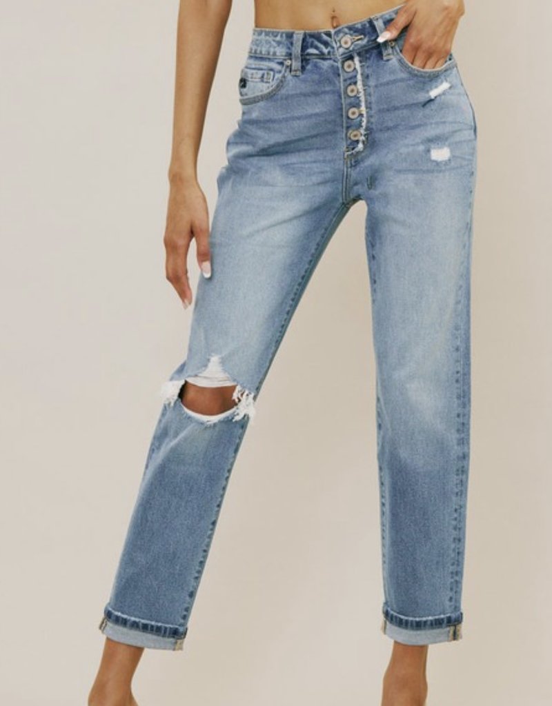 KanCan High Rise Single Cuffed Mom Jean