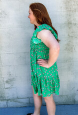 509 Broadway Green Floral Ruffle Sleeve Dress