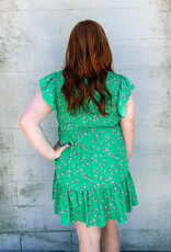 509 Broadway Green Floral Ruffle Sleeve Dress