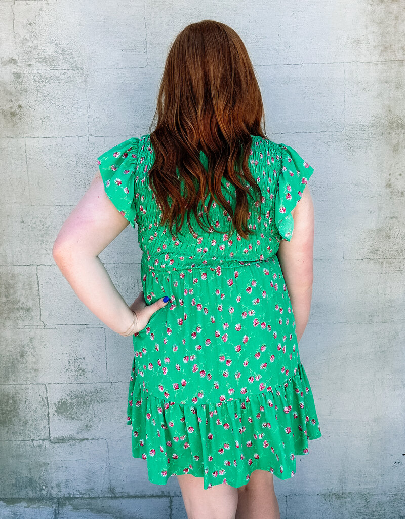 509 Broadway Green Floral Ruffle Sleeve Dress