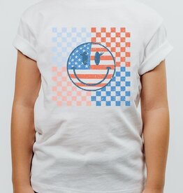 509 Broadway Checker American Smiley Face Girls Tee
