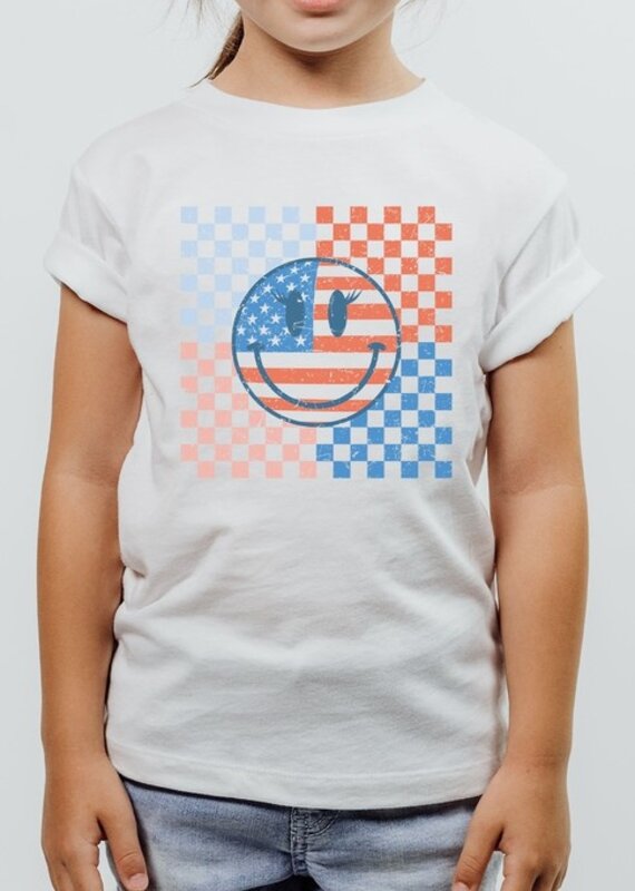 509 Broadway Checker American Smiley Face Girls Tee