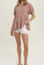 509 Broadway Babydoll Balloon Sleeve Tiered Top