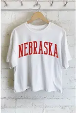 509 Broadway Nebraska Puff Print Graphic Long Crop Top