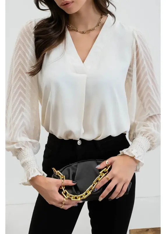 509 Broadway Sheer Chevron Sleeve Top