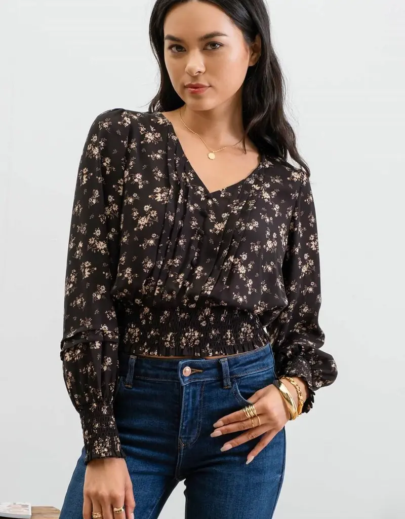 509 Broadway Floral Front Pleated Woven Top