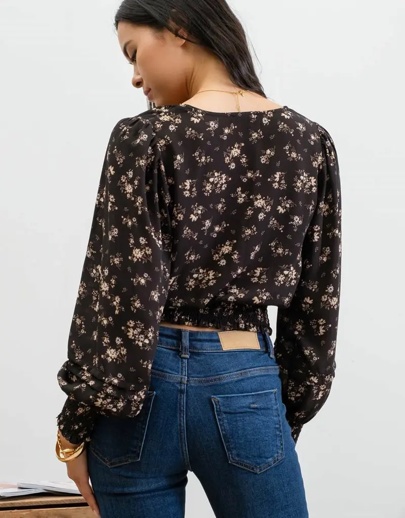 509 Broadway Floral Front Pleated Woven Top