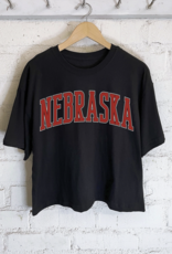 509 Broadway Nebraska Puff Print Graphic Long Crop Top