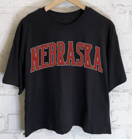 509 Broadway Nebraska Puff Print Graphic Long Crop Top