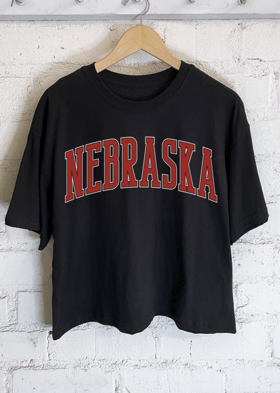 509 Broadway Nebraska Puff Print Graphic Long Crop Top