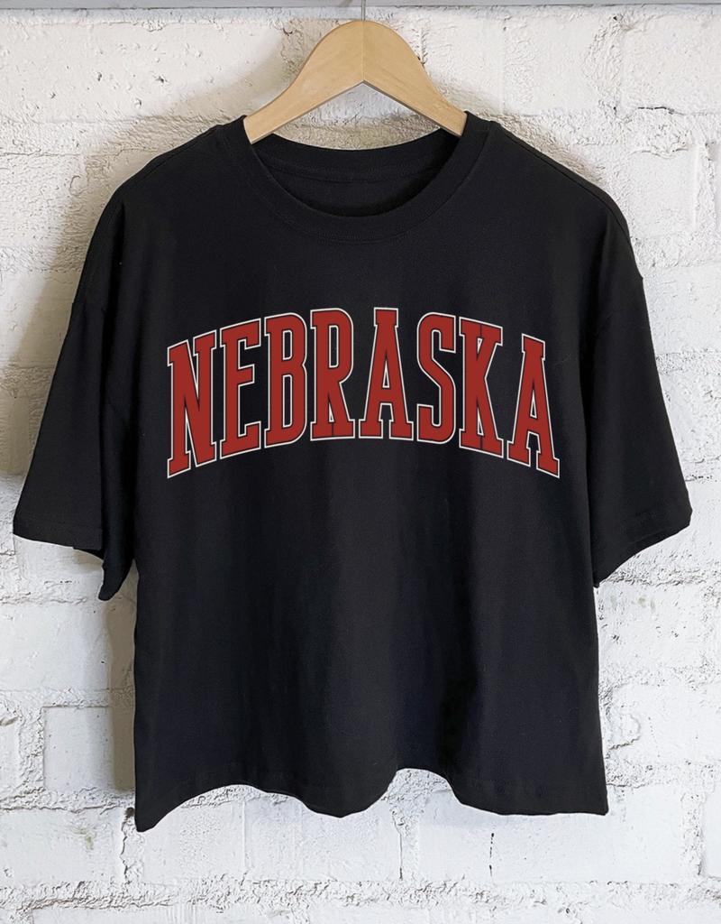 509 Broadway Nebraska Puff Print Graphic Long Crop Top