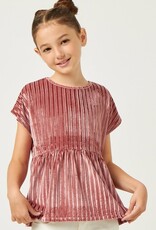 509 Broadway Girls Ribbed Velvet Round Neck Babydoll Top