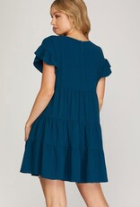 509 Broadway Drop Ruffled Sleeve Tiered Dress