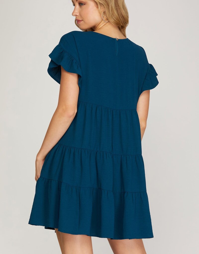 509 Broadway Drop Ruffled Sleeve Tiered Dress